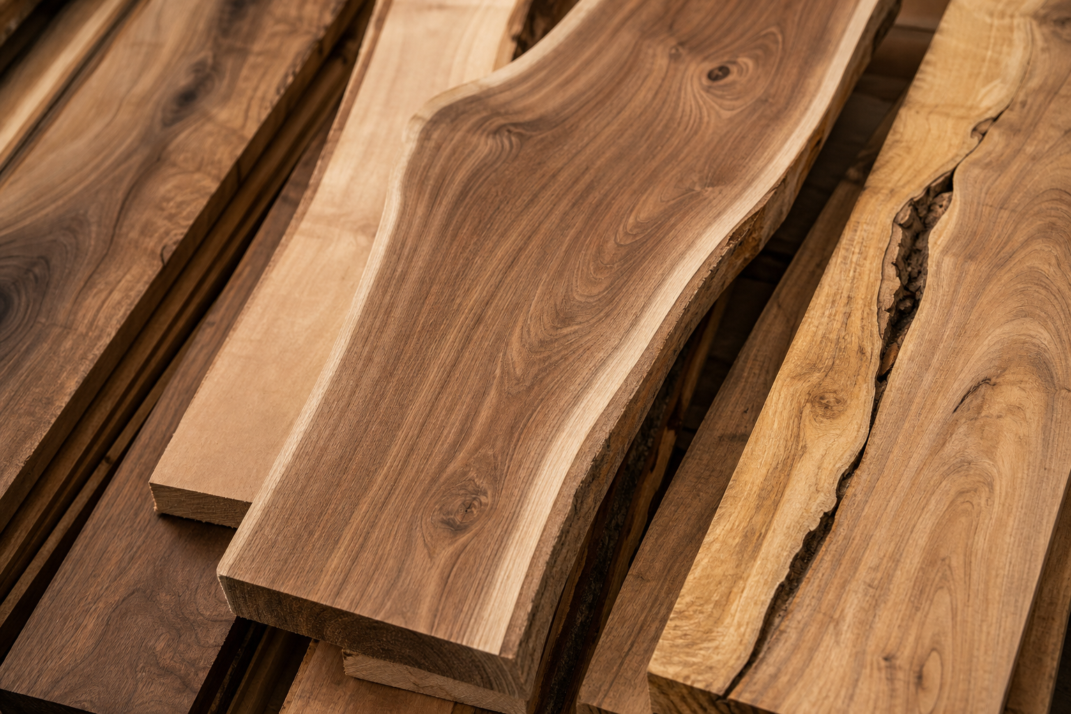 Planches de bois scié au grain apparent